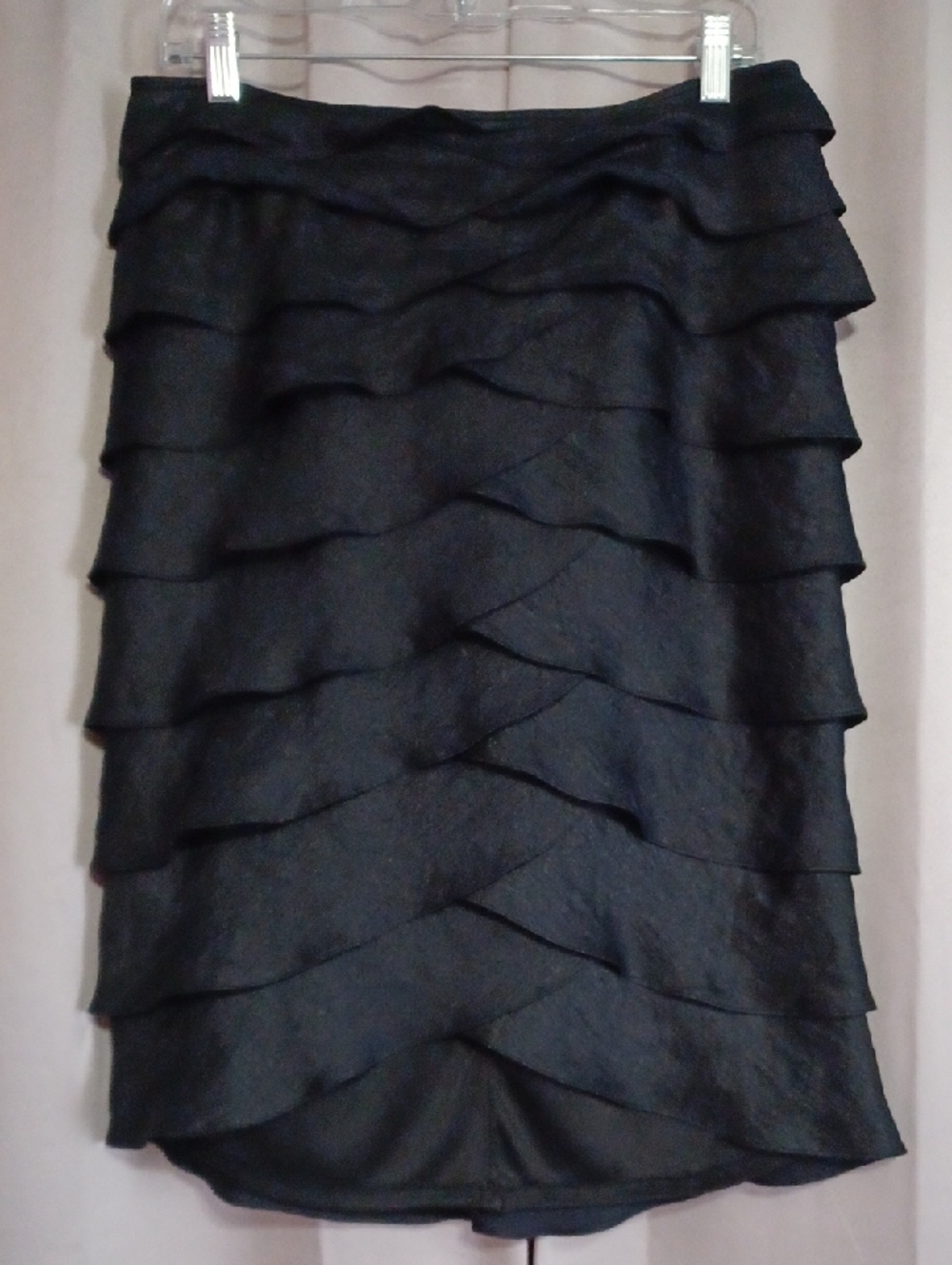 Adrianna Papell Black Tiered Ruffle Flounce Cocktail Skirt Hi/Low Hem